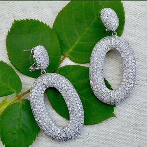 Statement CZ Oval Hoop Earrings, NWT, Designed by Modital Bijoux